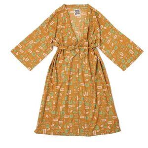 Trek Light Gear Organic Cotton Lightweight Robe in Agave - Yellow Block Print